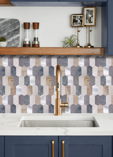 Zelfklevende Mozaïek Steenstrip Hexagon turqoise brons zilver