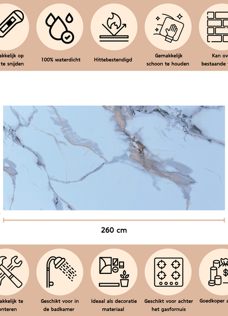 PVC marmeren wandpanelen - Sandstone Mat Beige - 260x122cm