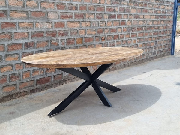 Mangohouten eettafel met verjongde rand - ovaal