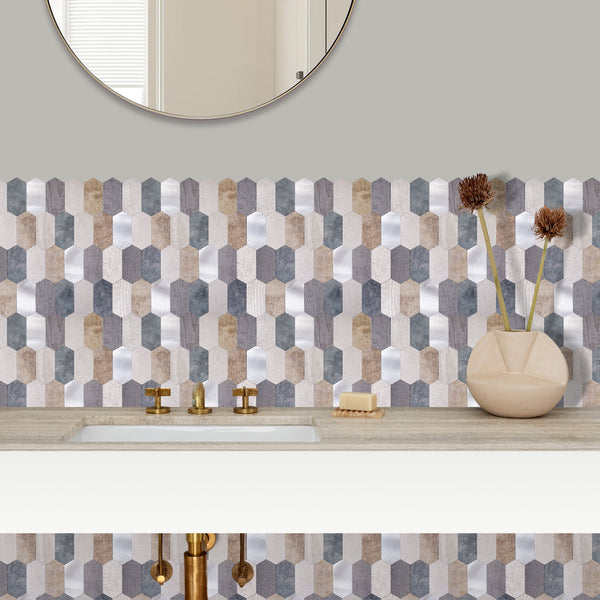 Zelfklevende Mozaïek Steenstrip Hexagon turqoise brons zilver