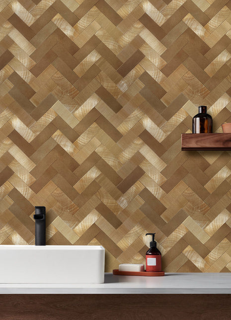 Zelfklevende Mozaïek Steenstrip visgraat roest bruin