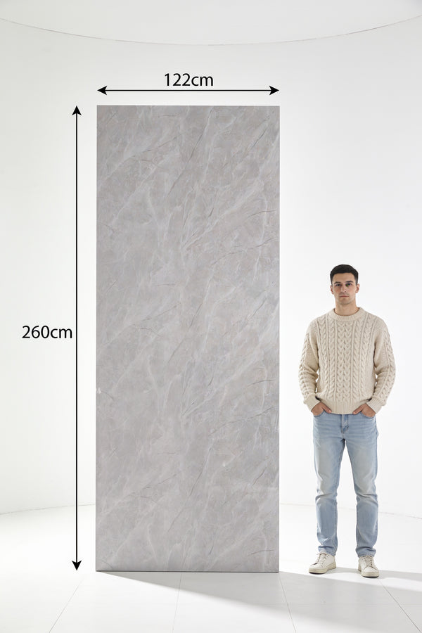 PVC marmeren wandpanelen - Carnico Glans Grijs - 260x122cm