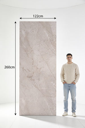 PVC marmeren wandpanelen - Hoogglans Glazed Taupe Marble - 260x122cm