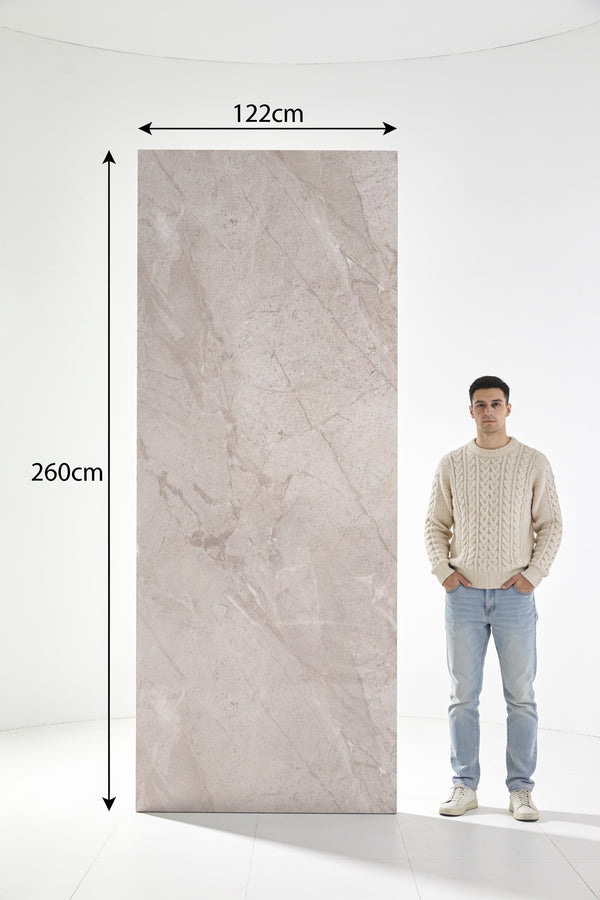 PVC marmeren wandpanelen - Hoogglans Glazed Taupe Marble - 260x122cm