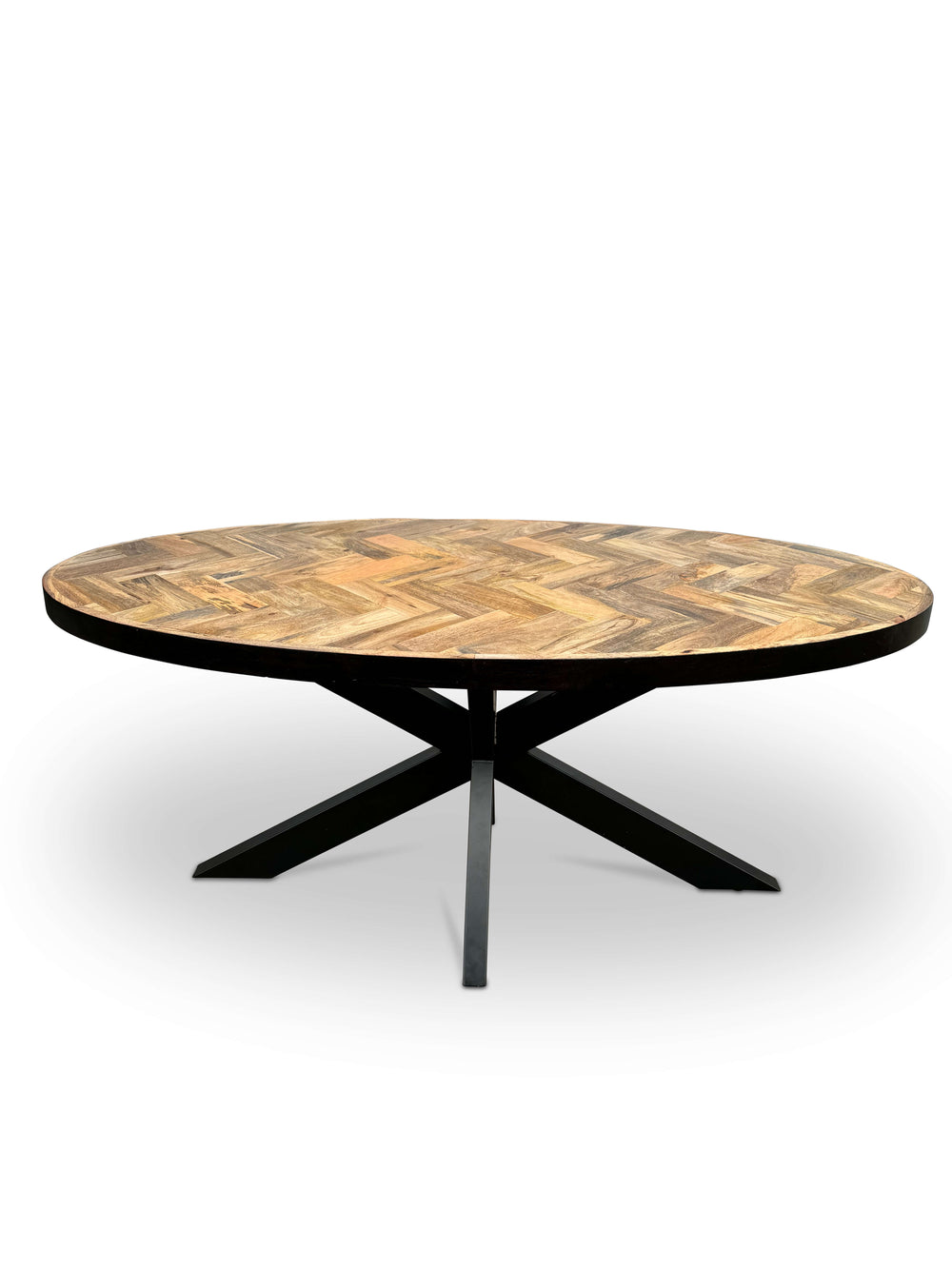 Moderne Mangohouten ovale Eettafel - met Visgraat Patroon (180cm)