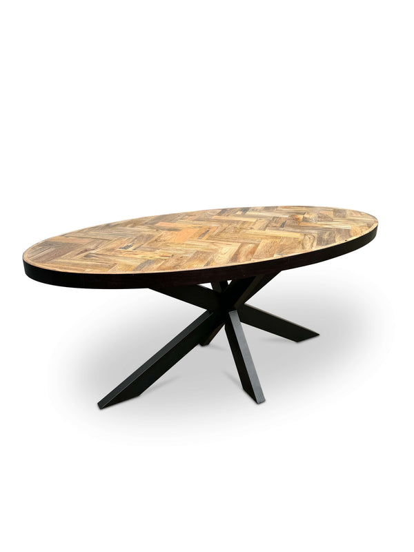 Moderne Mangohouten ovale Eettafel - met Visgraat Patroon (180cm)
