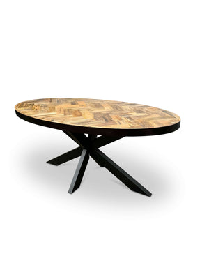 Moderne Mangohouten ovale Eettafel - met Visgraat Patroon (180cm)