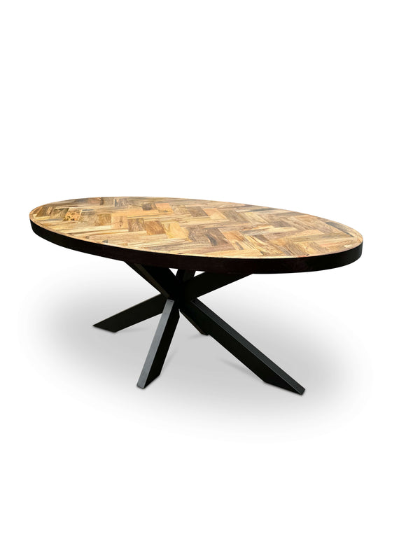 Moderne Mangohouten ovale Eettafel - met Visgraat Patroon (180cm)