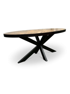 Moderne Mangohouten ovale Eettafel - met Visgraat Patroon (180cm)
