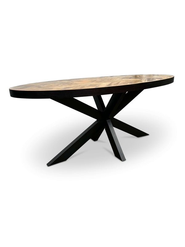 Moderne Mangohouten ovale Eettafel - met Visgraat Patroon (180cm)