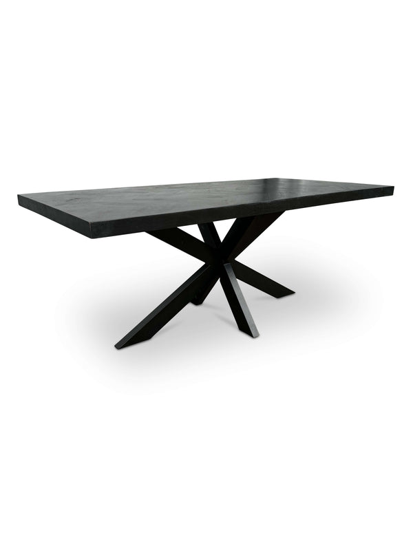 Moderne Mangohouten Rechthoekige Eettafel - zwart met Visgraat Patroon (180cm)