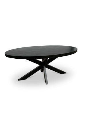 Moderne Mangohouten Eettafel - Zwart met Visgraat Patroon (160cm)