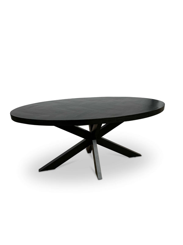 Moderne Mangohouten Eettafel - Zwart met Visgraat Patroon (160cm)