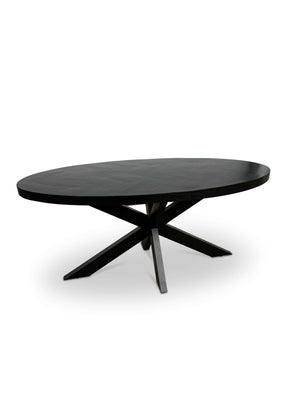 Moderne Mangohouten ovale Eettafel - Zwart met Visgraat Patroon (210cm)