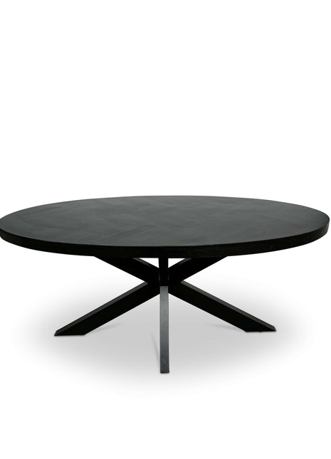 Moderne Mangohouten Eettafel - Zwart met Visgraat Patroon (160cm)