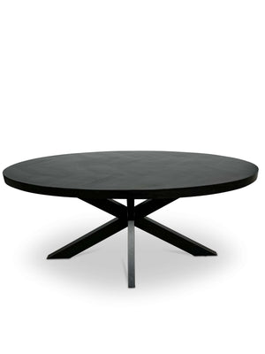 Moderne Mangohouten ovale Eettafel - Zwart met Visgraat Patroon (260cm)