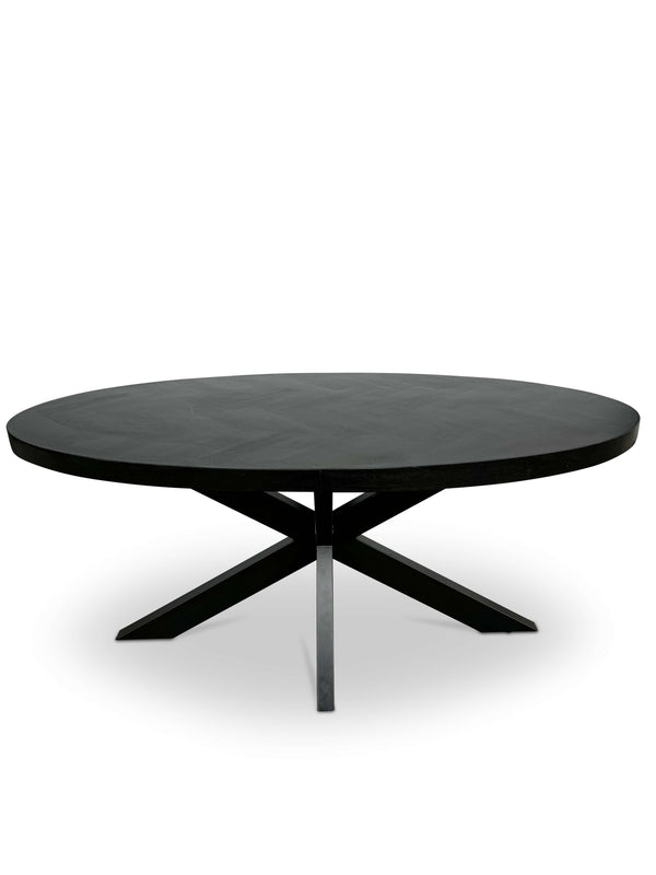 Moderne Mangohouten ovale Eettafel - Zwart met Visgraat Patroon (260cm)
