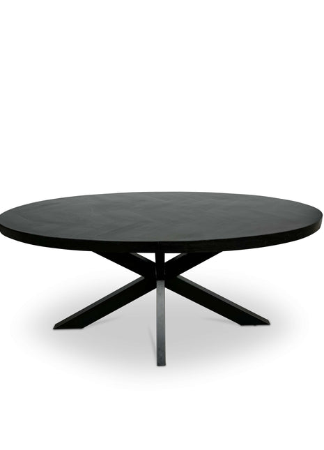 Moderne Mangohouten ovale Eettafel - Zwart met Visgraat Patroon (210cm)