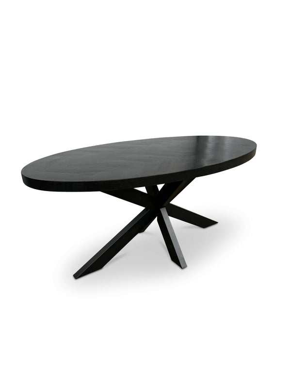Moderne Mangohouten Eettafel - Zwart met Visgraat Patroon (160cm)