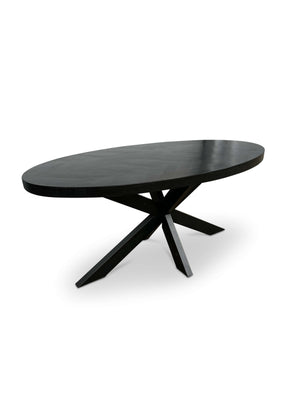 Moderne Mangohouten Eettafel - Zwart met Visgraat Patroon (180cm)