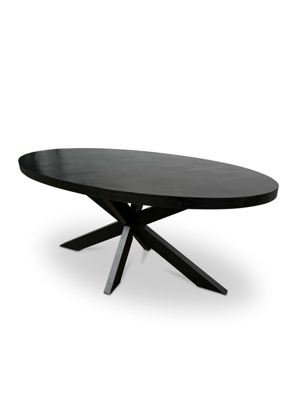 Moderne Mangohouten ovale Eettafel - Zwart met Visgraat Patroon (240cm)