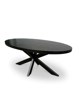 Moderne Mangohouten Eettafel - Zwart met Visgraat Patroon (180cm)