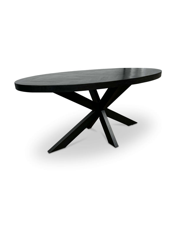Moderne Mangohouten Eettafel - Zwart met Visgraat Patroon (160cm)