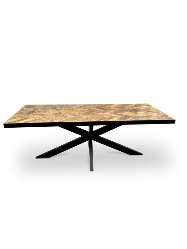Moderne Mangohouten Rechthoekige Eettafel - met Visgraat Patroon (160cm)