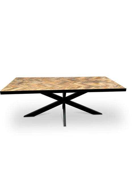 Moderne Mangohouten Rechthoekige Eettafel - met Visgraat Patroon (180cm)