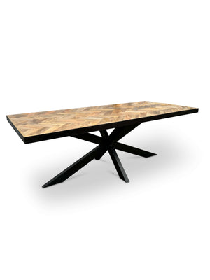 Moderne Mangohouten Rechthoekige Eettafel - met Visgraat Patroon (220cm)