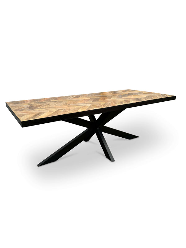 Moderne Mangohouten Rechthoekige Eettafel - met Visgraat Patroon (220cm)