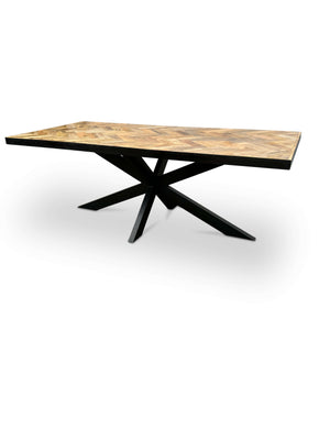 Moderne Mangohouten Rechthoekige Eettafel - met Visgraat Patroon (220cm)