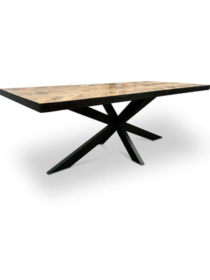 Moderne Mangohouten Rechthoekige Eettafel - met Visgraat Patroon (220cm)
