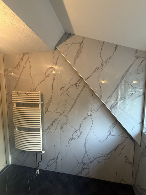 PVC marmeren wandpanelen - Hoogglans Bianco Venato wit - 260x122cm