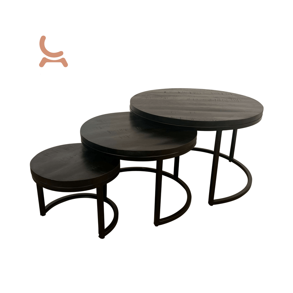 Mangohouten salontafel zwarte set Romy