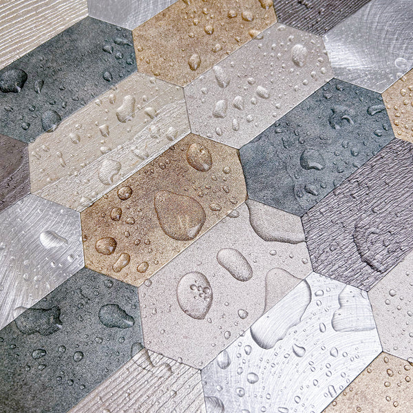Zelfklevende Mozaïek Steenstrip Hexagon turqoise brons zilver