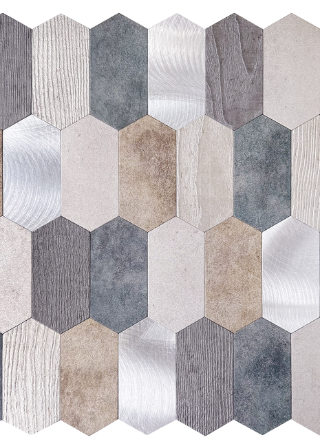 Zelfklevende Mozaïek Steenstrip Hexagon turqoise brons zilver