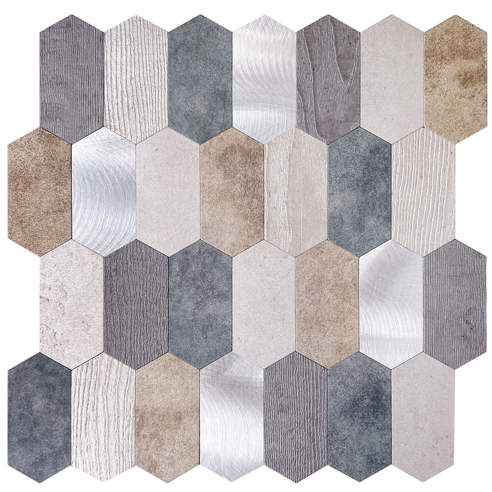 Zelfklevende Mozaïek Steenstrip Hexagon turqoise brons zilver