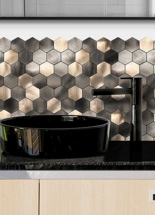 Zelfklevende Mozaïek Steenstrip Hexagon Geborsteld antraciet goud