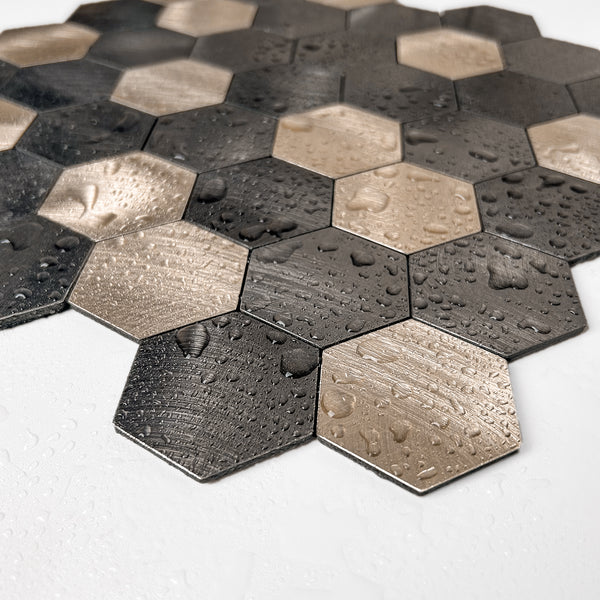 Zelfklevende Mozaïek Steenstrip Hexagon Geborsteld antraciet goud