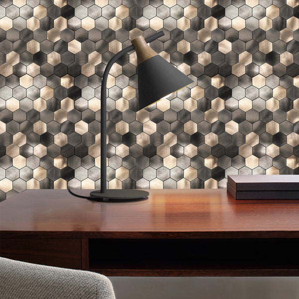 Zelfklevende Mozaïek Steenstrip Hexagon Geborsteld antraciet goud