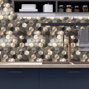 Zelfklevende Mozaïek Steenstrip Hexagon Geborsteld antraciet goud