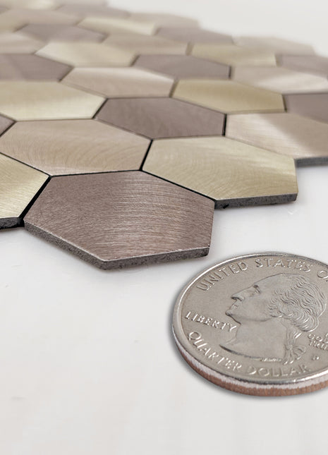 Zelfklevende Mozaïek Steenstrip Hexagon Geborsteld Brons rosé Koper