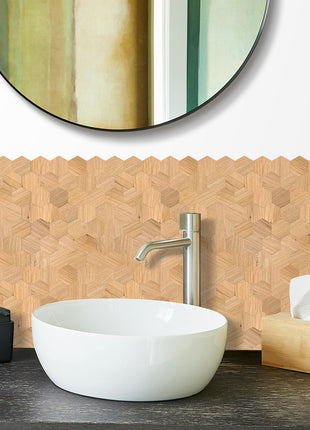 Zelfklevende Mozaïek Steenstrip Hexagon wood oak