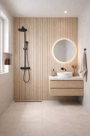 SPC marmeren wandpanelen - Latten naturel eiken - 263x122cm 4mm (Met kliksysteem)