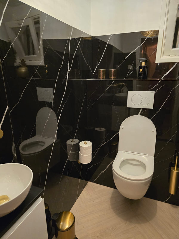 PVC marmeren wandpanelen - Hoogglans Marquina Zwart - 260x122cm