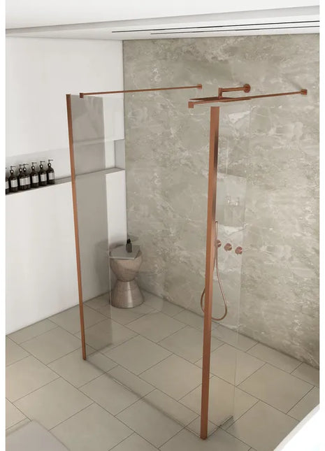 Saniclear Redro vrijstaande douchewand 90cm met zijwanden van 40cm geborsteld koper