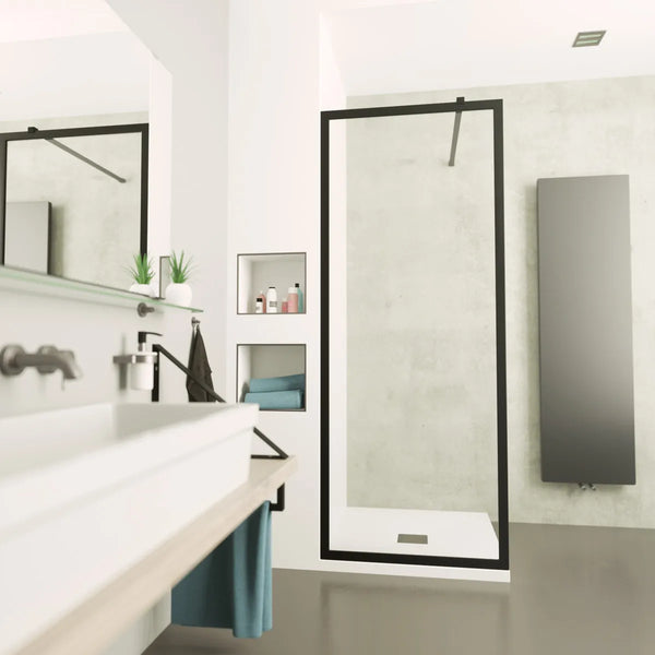 Saniclear Block douchewand mat zwart 80x200cm anti-kalk 8mm