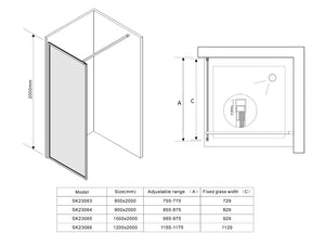Saniclear Block douchewand mat zwart 80x200cm anti-kalk 8mm