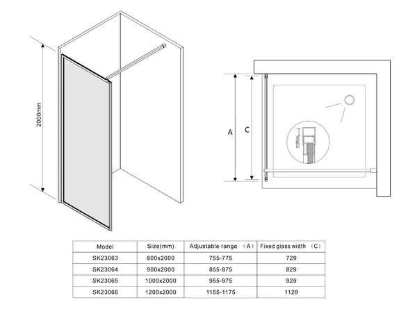 Saniclear Block douchewand mat zwart 80x200cm anti-kalk 8mm